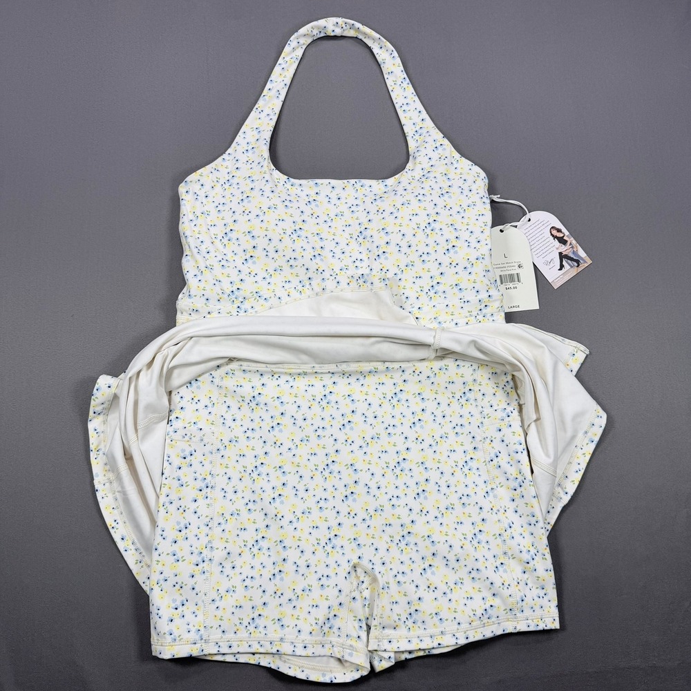 Blogilates Womens L White Floral Recycled Poly Game Set Match Tennis Dress - Picture 2 of 10